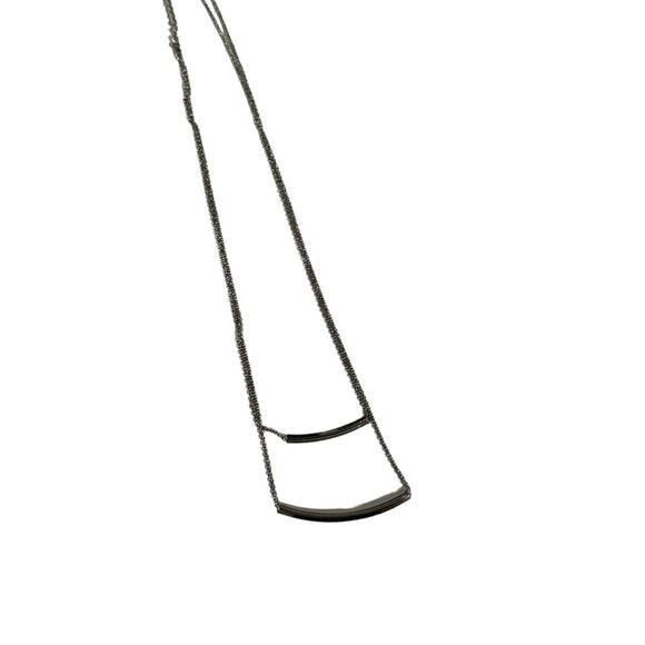 Silver Double Bar‎ Pendant Necklace Women's Minimalist Long Chain Jewelry - Picture 1 of 5